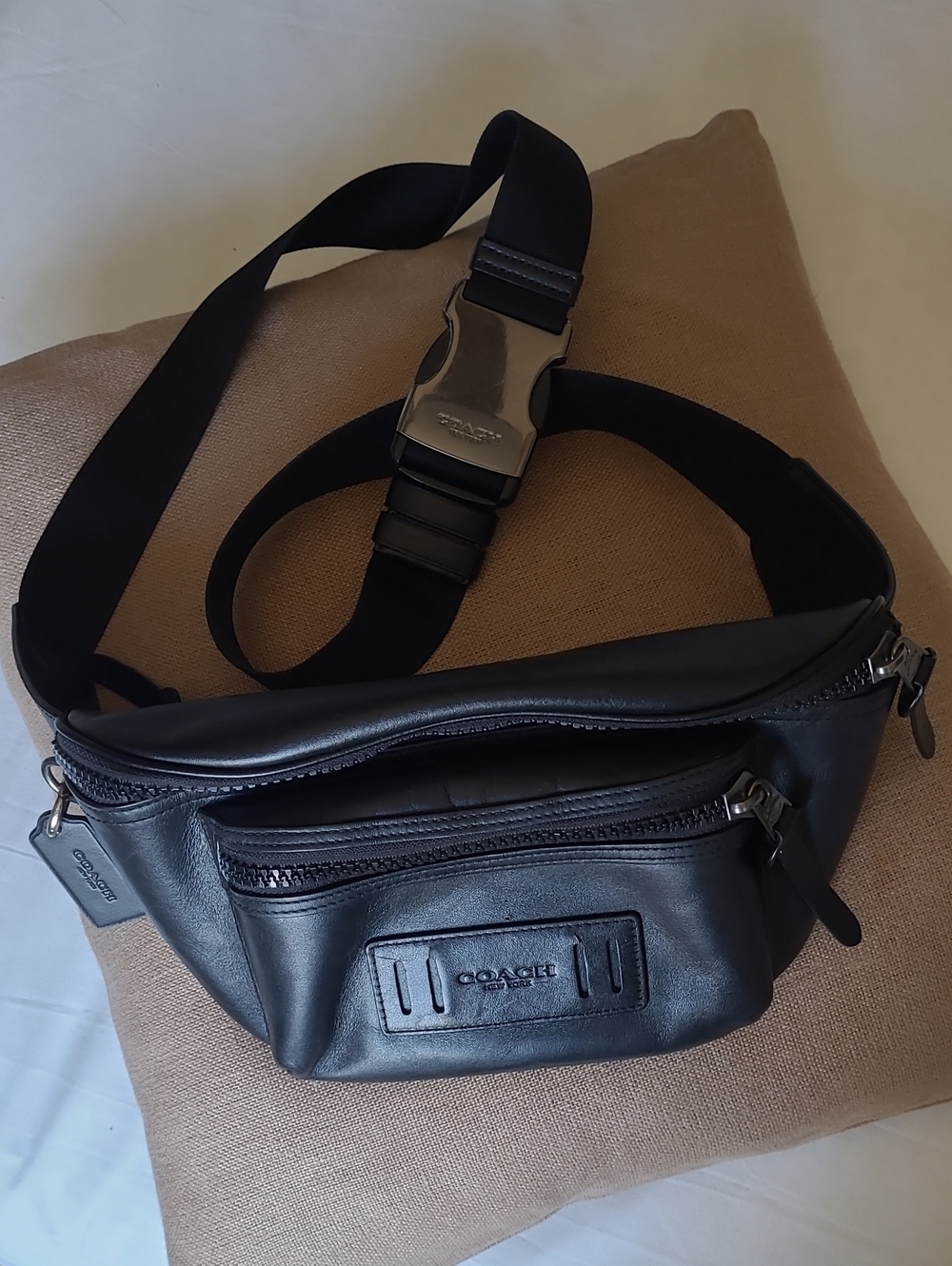 Coach Black Leather Belt Bag/Crossbody. Silver Buckle.